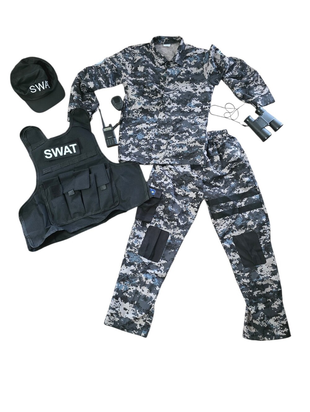 SWAT Tactical Costume Set in Black & Gray Digital Camo